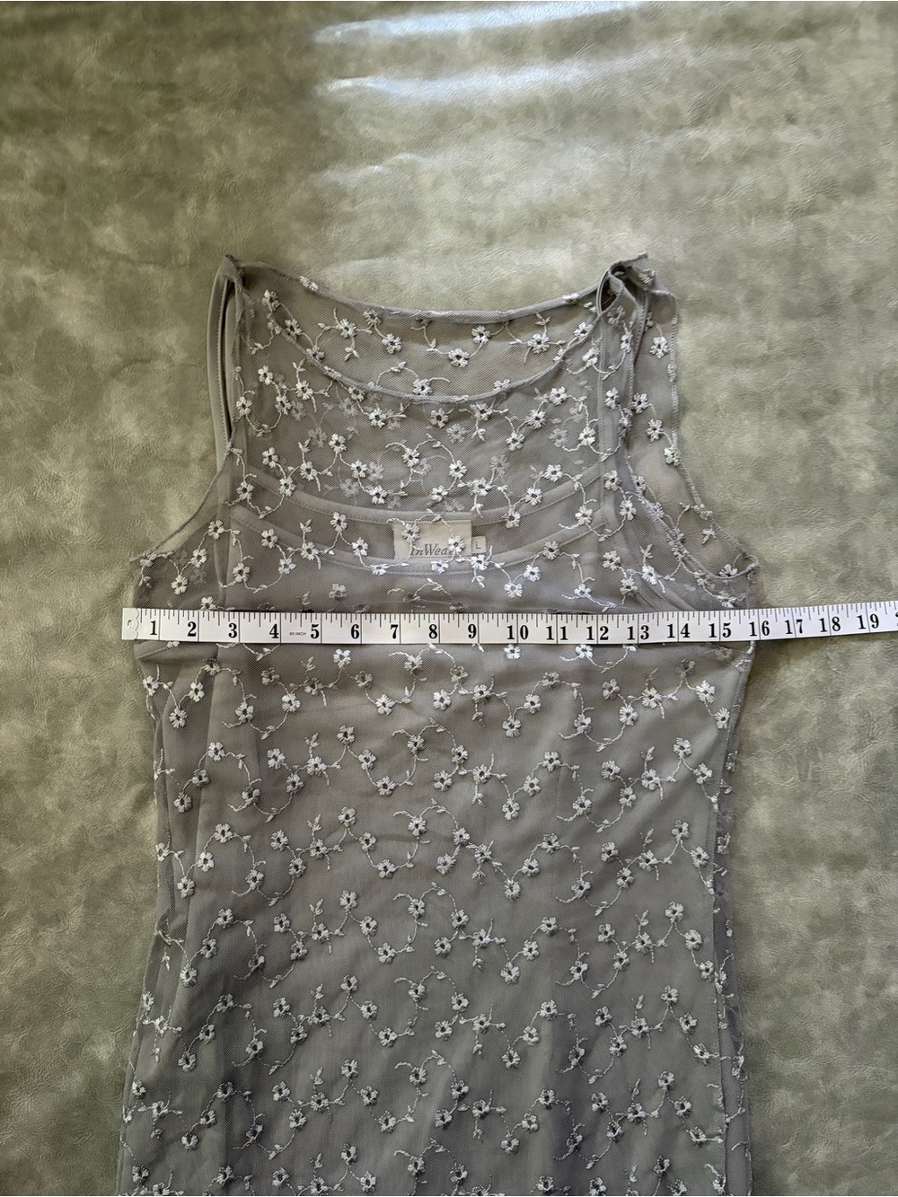Vintage 90s Romantic Silver Grey Floral Embroidered Sheer Mesh Midi Dress - Picture 9 of 12